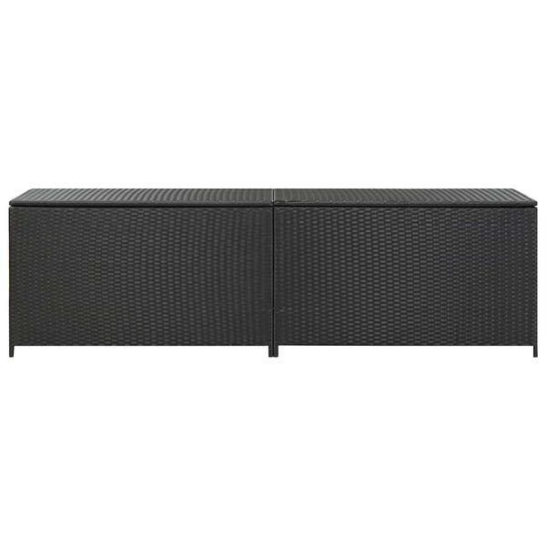 vidaXL Storage Chest Black Poly Rattan, Powder-Coated Steel Large