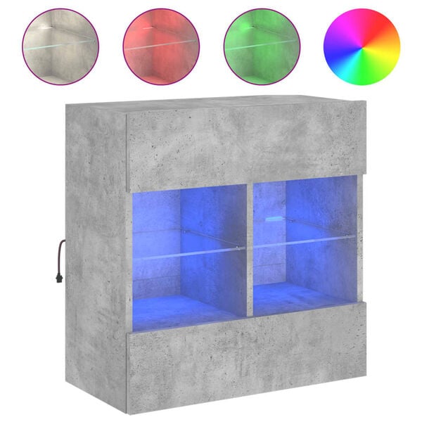 vidaXL TV Wall Cabinet Concrete Grey Engineered Wood and Glass Medium