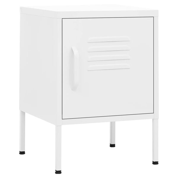 vidaXL Nightstand Set of 2 White Steel Small Nightstand Square