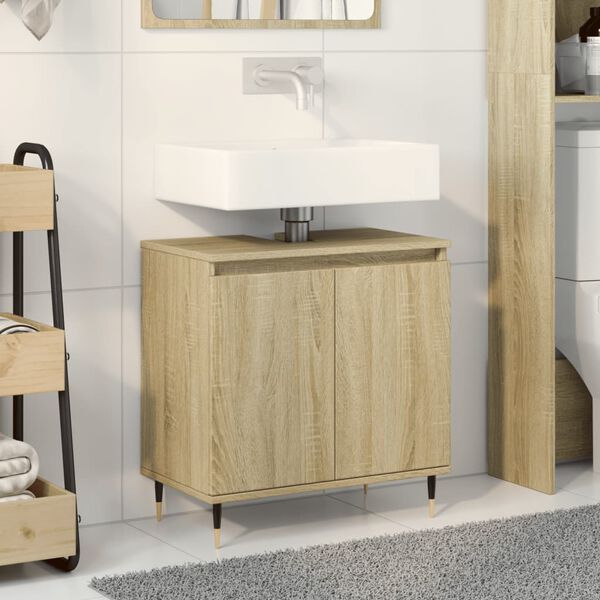 vidaXL Bathroom Cabinet Sonoma Oak Engineered Wood, Iron Bathroom Cabinet