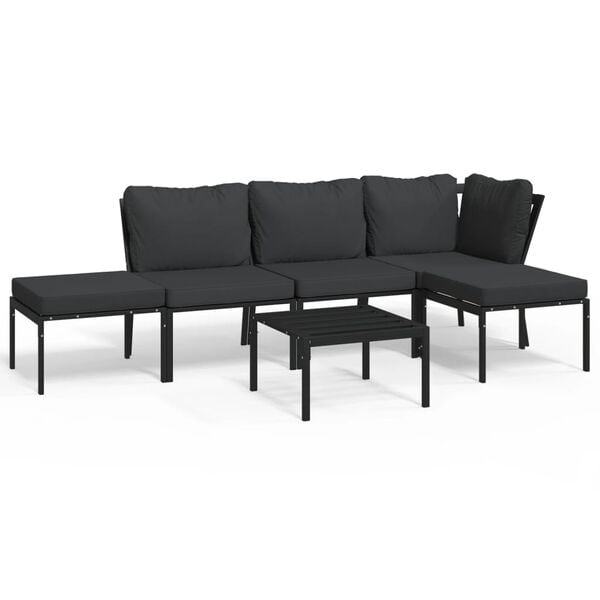 vidaXL Garden Lounge Set Black, Grey Powder-coated steel and polyester