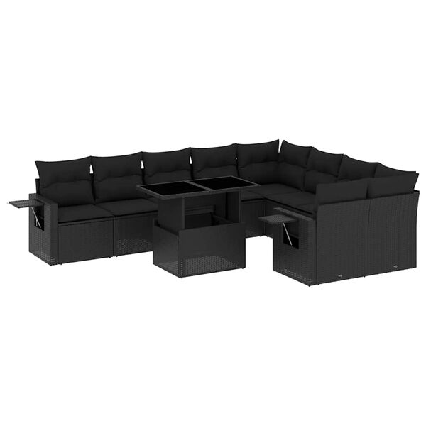 vidaXL Garden Sofa Set Black PE Rattan Large Garden Sofa Set