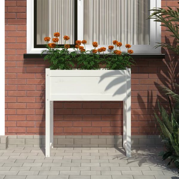 vidaXL Planter White Solid Pine Wood 30.7x15.7x31.9 in Durable Planter