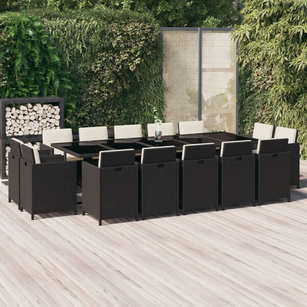 vidaXL Garden Dining Set Black, Cream White PE rattan Large Expandable
