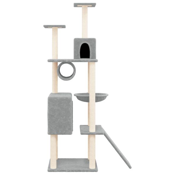 vidaXL Cat Tree Light Grey Engineered Wood, Plush, Sisal Tall Durable