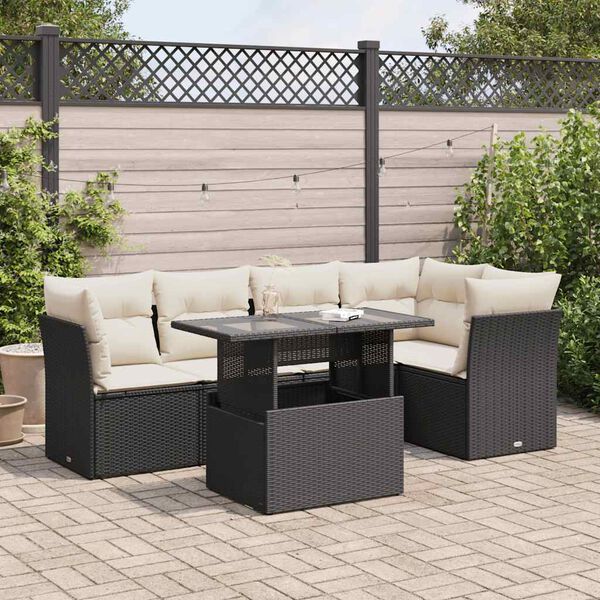 vidaXL Garden Sofa Set Black PE Rattan Medium Adjustable Armrests