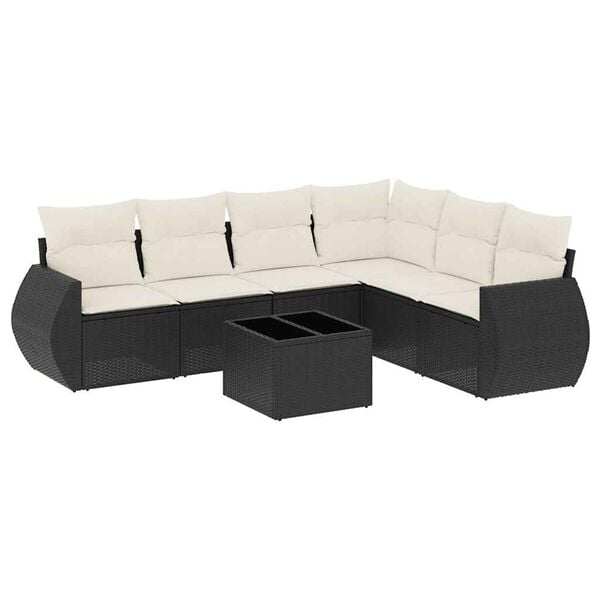 vidaXL Garden Sofa Set Black PE Rattan 7 Piece Set Modular