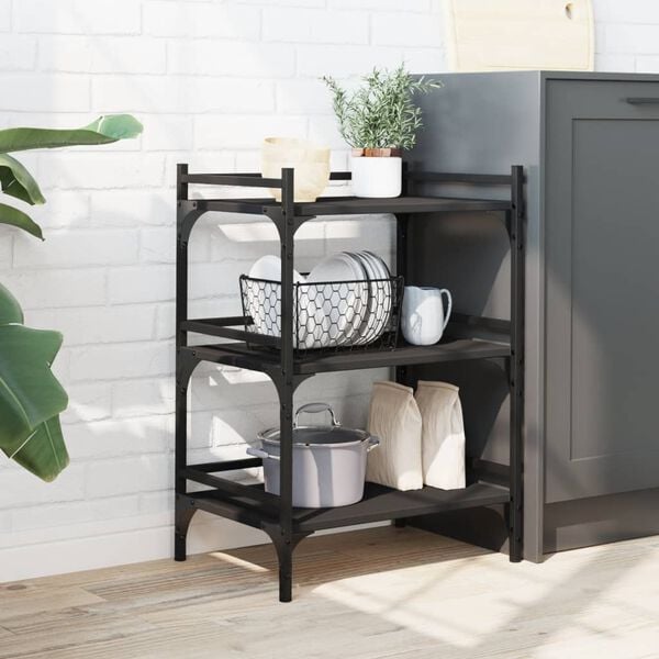 vidaXL Kitchen Trolley Black 19.7"x13.8"x29.7" Engineered Wood
