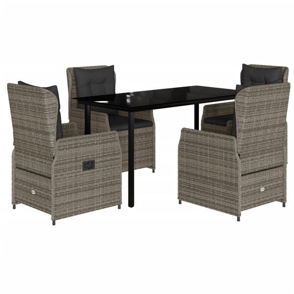 vidaXL Garden Dining Set Grey PE Rattan 5 Piece Set