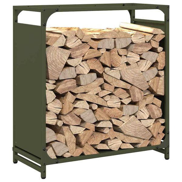 vidaXL Firewood Rack Olive Green 23.6x11.0x25.6" Cold-rolled steel