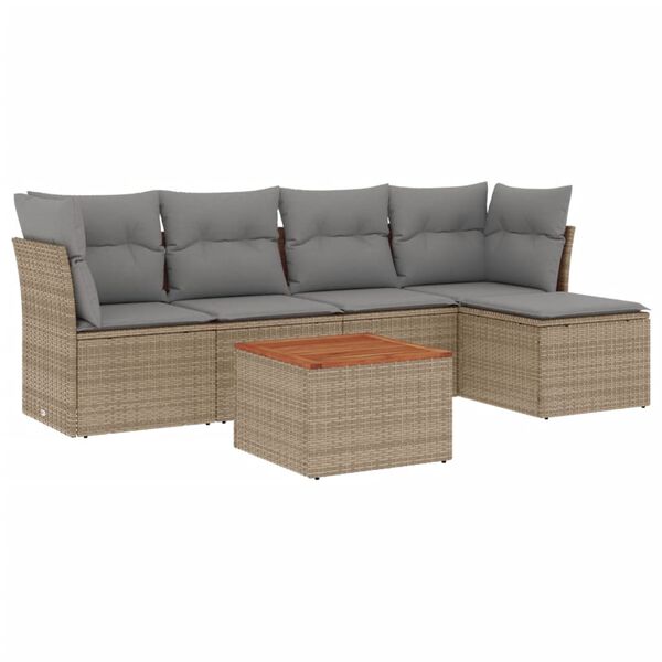 vidaXL Garden Sofa Set Mix Beige PE rattan, powder-coated steel, acacia wood