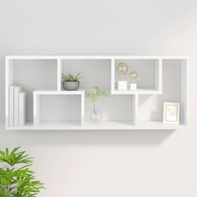 vidaXL Wall Shelf High Gloss White 14.2"x6.3"x35.4" Engineered Wood