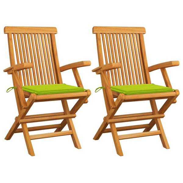 vidaXL Patio Chairs with Bright Green Cushions 2 pcs Solid Teak Wood
