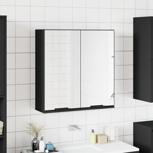 vidaXL Bathroom Mirror Cabinet Black Engineered Wood Medium Mirror