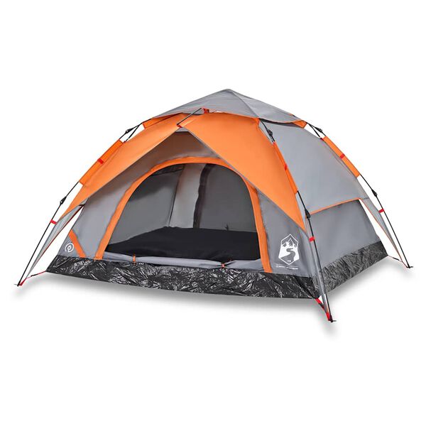 vidaXL Camping Tent Dome 4-Person Gray and Orange Quick Release