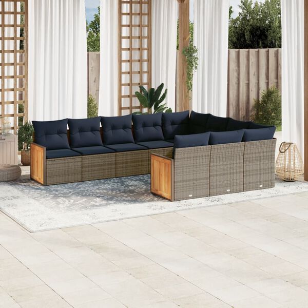 vidaXL 10 Piece Garden Sofa Set with Cushions Grey Poly Rattan