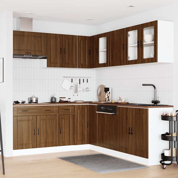 vidaXL Kitchen Cabinet Set Brown Oak Engineered wood and glass Large