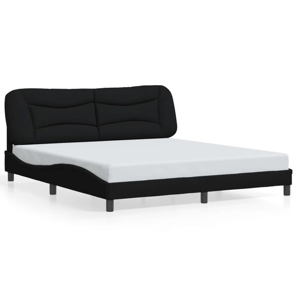 vidaXL Bed Frame Black Polyester, Metal, Solid Pine Wood, Plywood