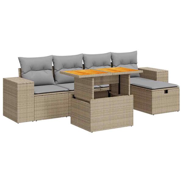vidaXL Garden Sofa Set Beige Poly Rattan Large Adjustable Feet