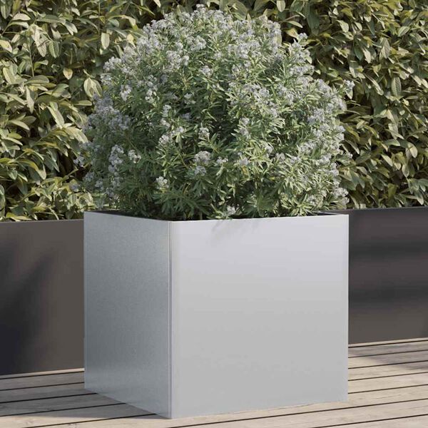 vidaXL Planter Silver Galvanized Steel Medium Decorative Accents