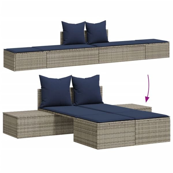 vidaXL Double Sun Lounger Grey, Navy Blue