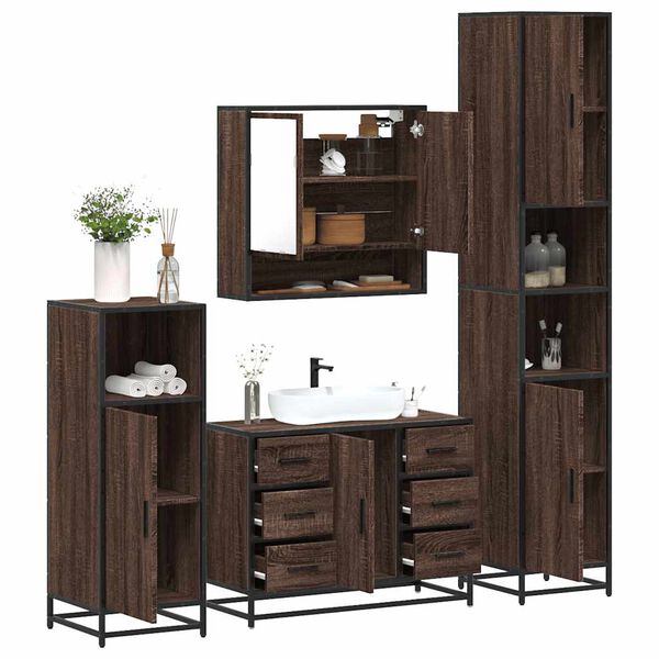 vidaXL Bathroom Furniture Set Brown oak Engineered wood, metal Medium