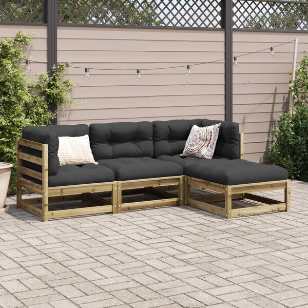vidaXL Garden Sofa Set Brown Solid treated pinewood 4 Piece Set Modular