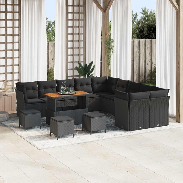 vidaXL Garden Sofa Set 14 pcs Black Poly Rattan