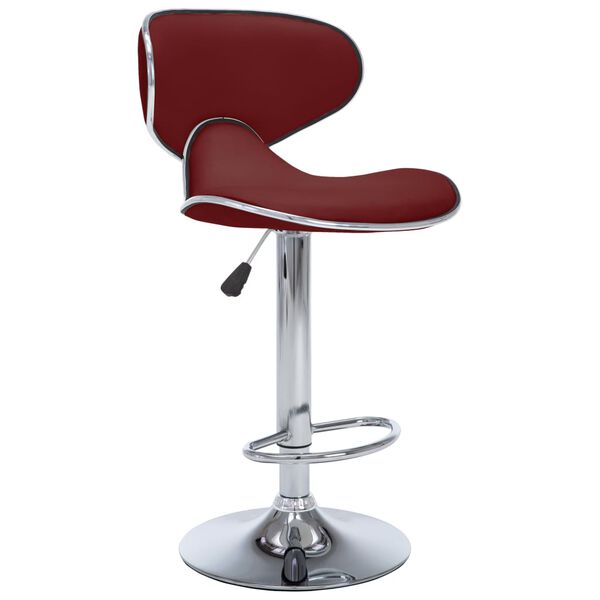 vidaXL Bar Stool Set of 2 Wine Red Faux Leather, Chrome Steel Medium