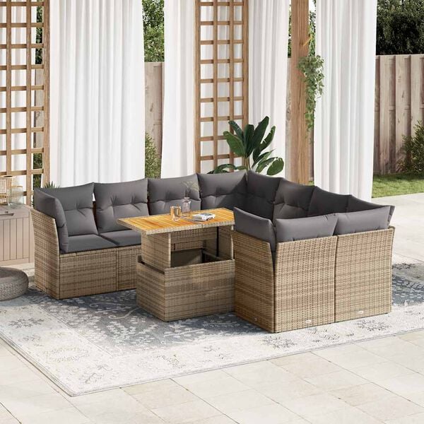 vidaXL Garden Sofa Set Beige and Light Grey PE rattan Large