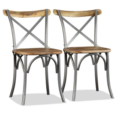 vidaXL Dining Chairs 4 pcs Solid Mango Wood and Steel Cross Back