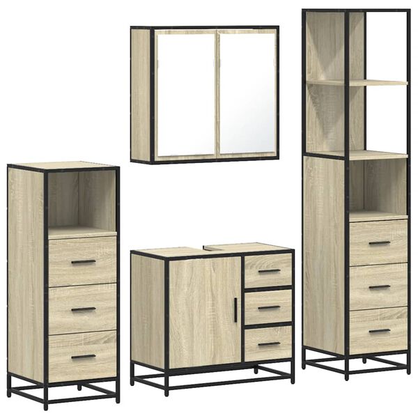vidaXL Bathroom Furniture Set Sonoma oak Engineered wood, metal Medium