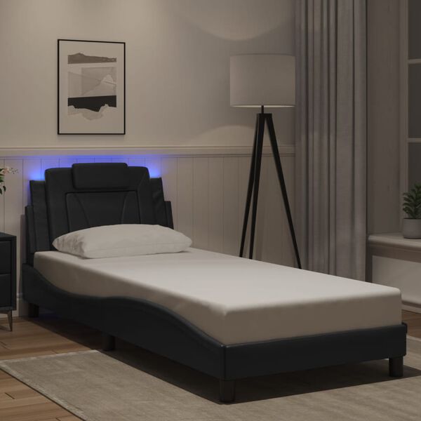 vidaXL Bed Frame "Viana" with LED without Mattress Black 35.4"x74.8"