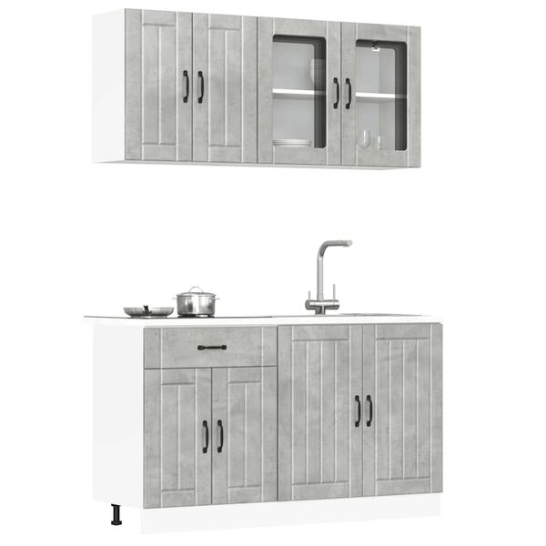 vidaXL Kitchen Cabinet Set Concrete Grey Engineered Wood and Glass