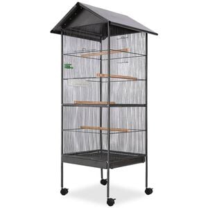 vidaXL Bird Cage Black Steel Large Portable Bird Cage Square
