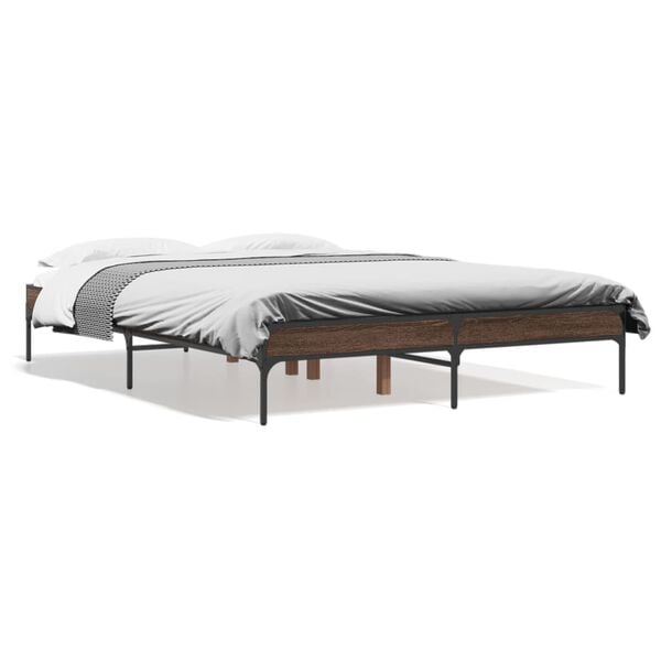 vidaXL Bed Frame Brown Oak Engineered Wood, Metal, Plywood Double