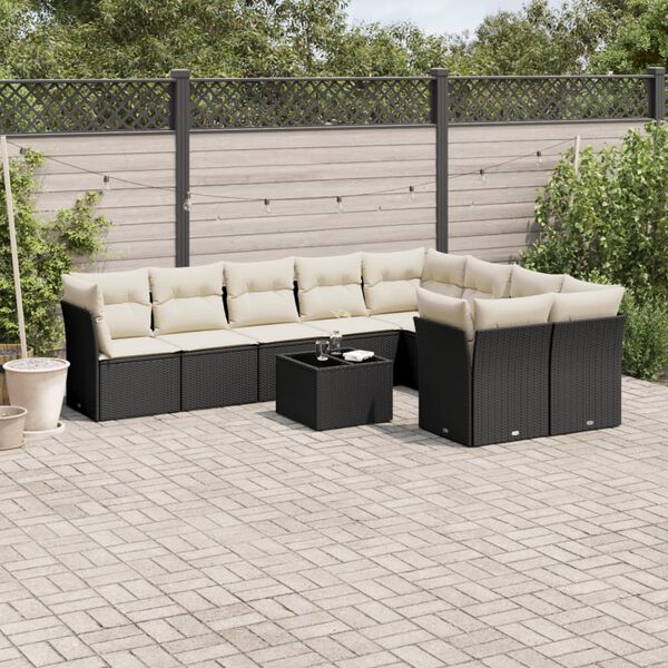 vidaXL Garden Sofa Set Black PE Rattan Large Adjustable Feet