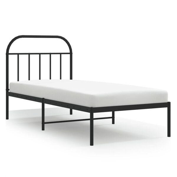 vidaXL Bed Frame Black Powder-Coated Steel Twin Bed Frame Rectangular