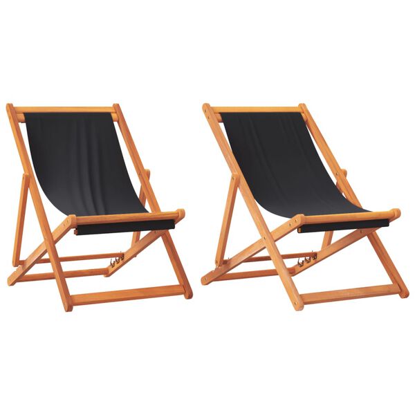 vidaXL Folding Beach Chair Set of 2 Black