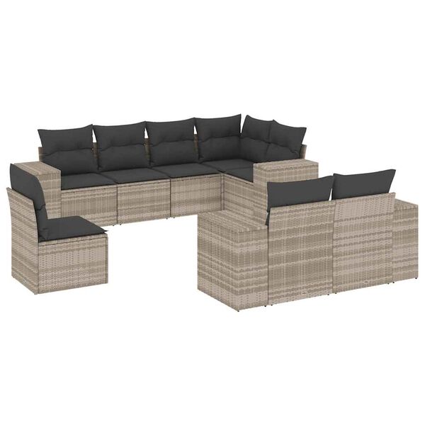 vidaXL Garden Sofa Set Light grey PE rattan, powder-coated steel, polyester