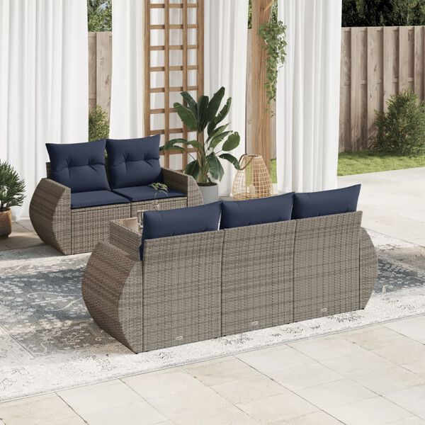 vidaXL 6 Piece Patio Sofa Set with Cushions Gray Poly Rattan