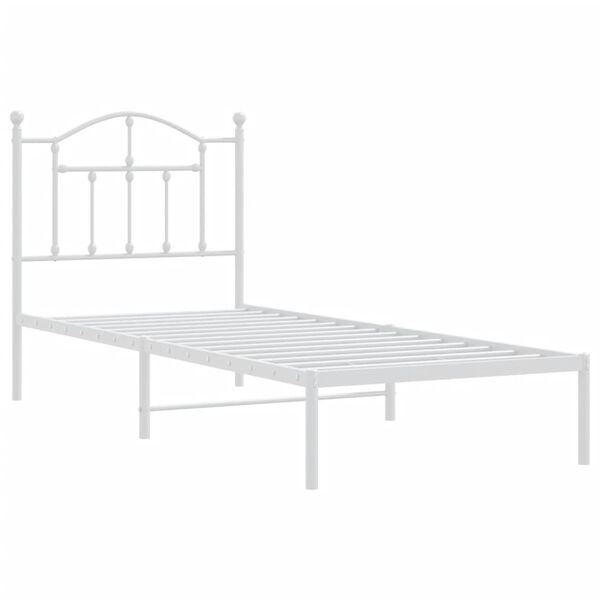 vidaXL Bed Frame White Powder-Coated Steel 31.5x79 in Bed Frame