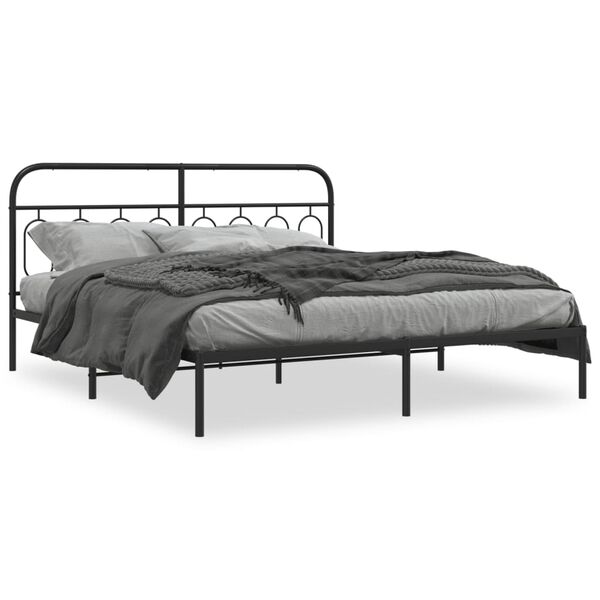 vidaXL Bed Frame Black Steel Super King Metal Bed Frame Durable