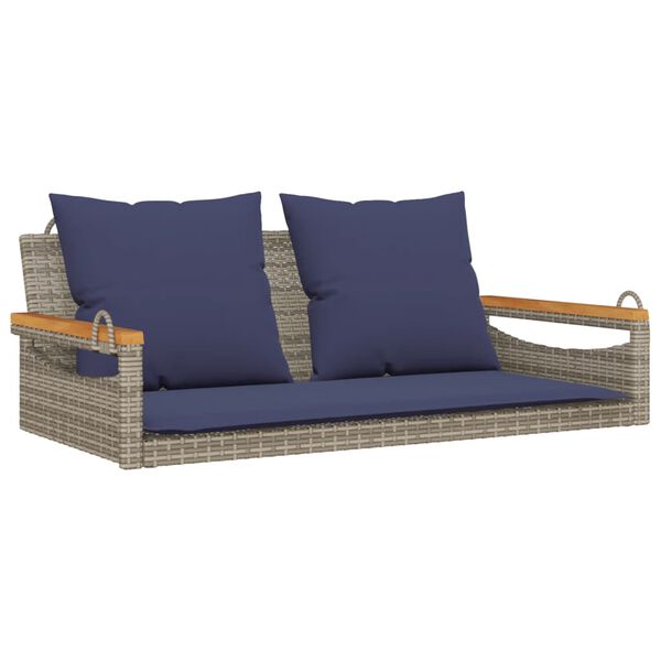 vidaXL Patio Swing Bench Gray, Navy Blue PE Rattan 2 Seater Seats Many