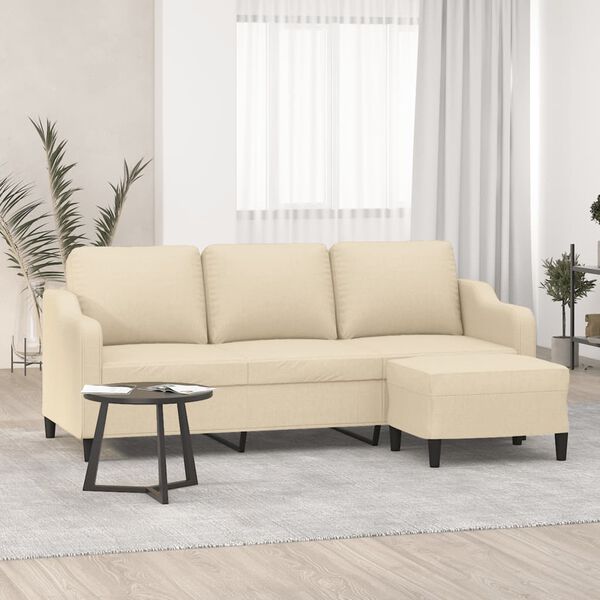 vidaXL 3-Seater Sofa With Footstool Cream
