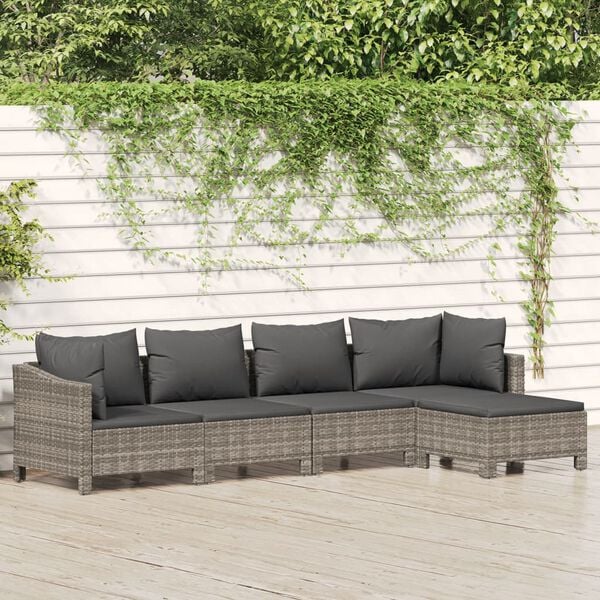 vidaXL Garden Lounge Set Grey PE rattan, powder-coated steel Large