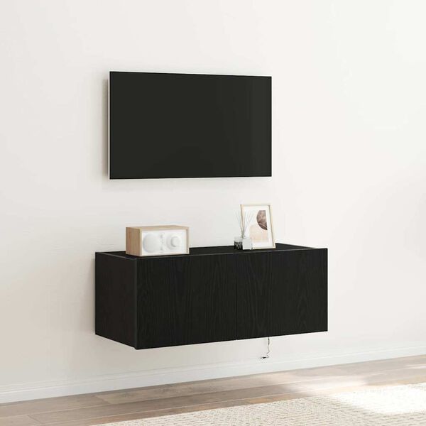 vidaXL TV Wall Cabinet Wall-mounted Black Oak 31.50 x 13.78 x 12.20 in