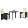 vidaXL Garden Dining Set with Cushion 3 pcs Brown Poly Rattan