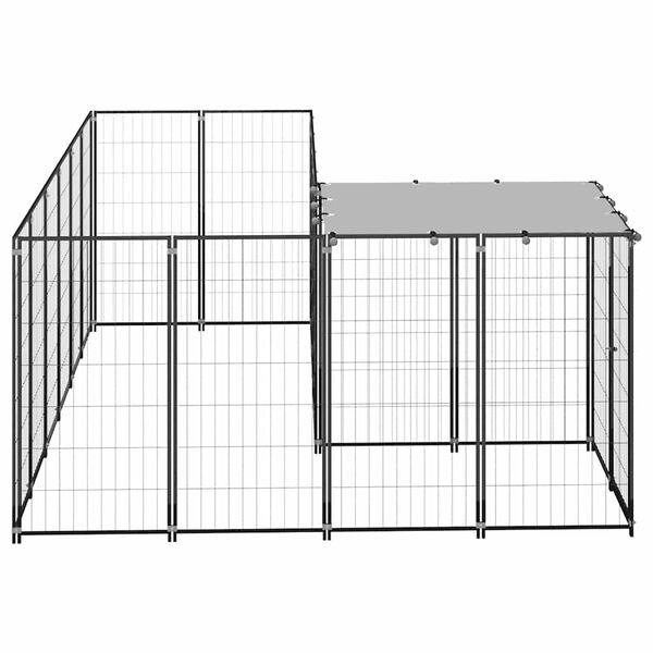 vidaXL Dog Kennel Black and Silver Grey Powder-Coated Steel and PE Large