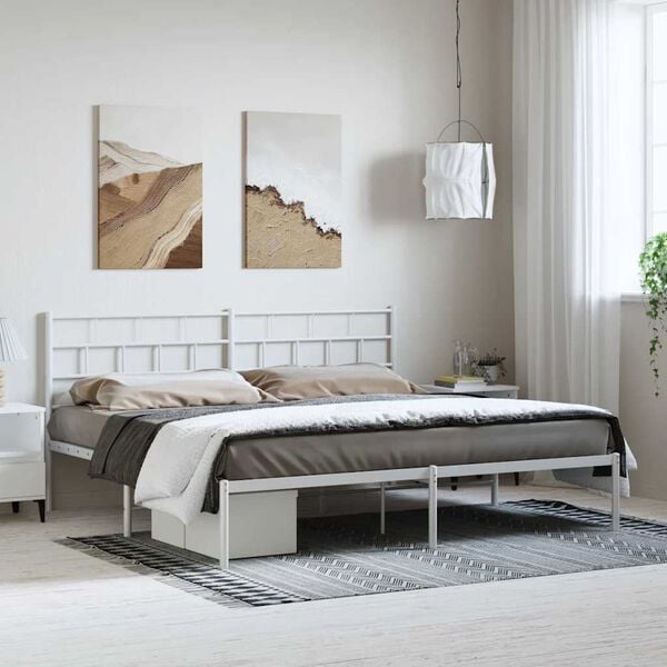 vidaXL Metal Bed Frame White Powder-coated steel Double Metal Bed Frame